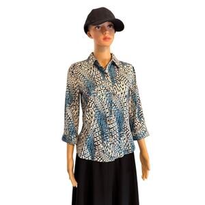 Chico's Button Up in Turquoise & Black, Women's Size S